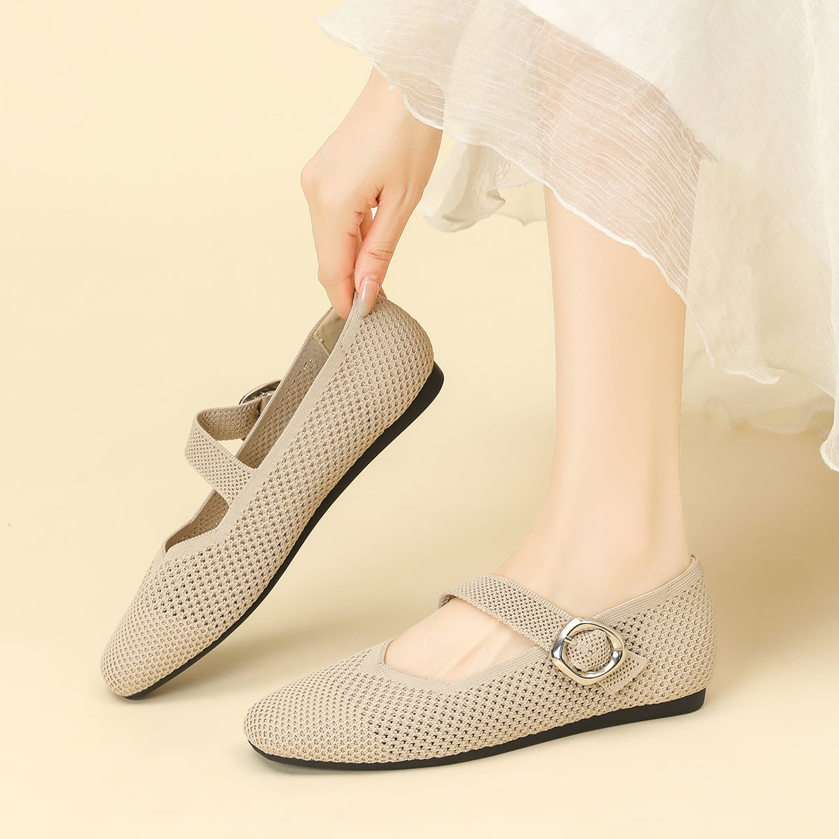 メッシュ ストラップ メリージェン フラットシューズ