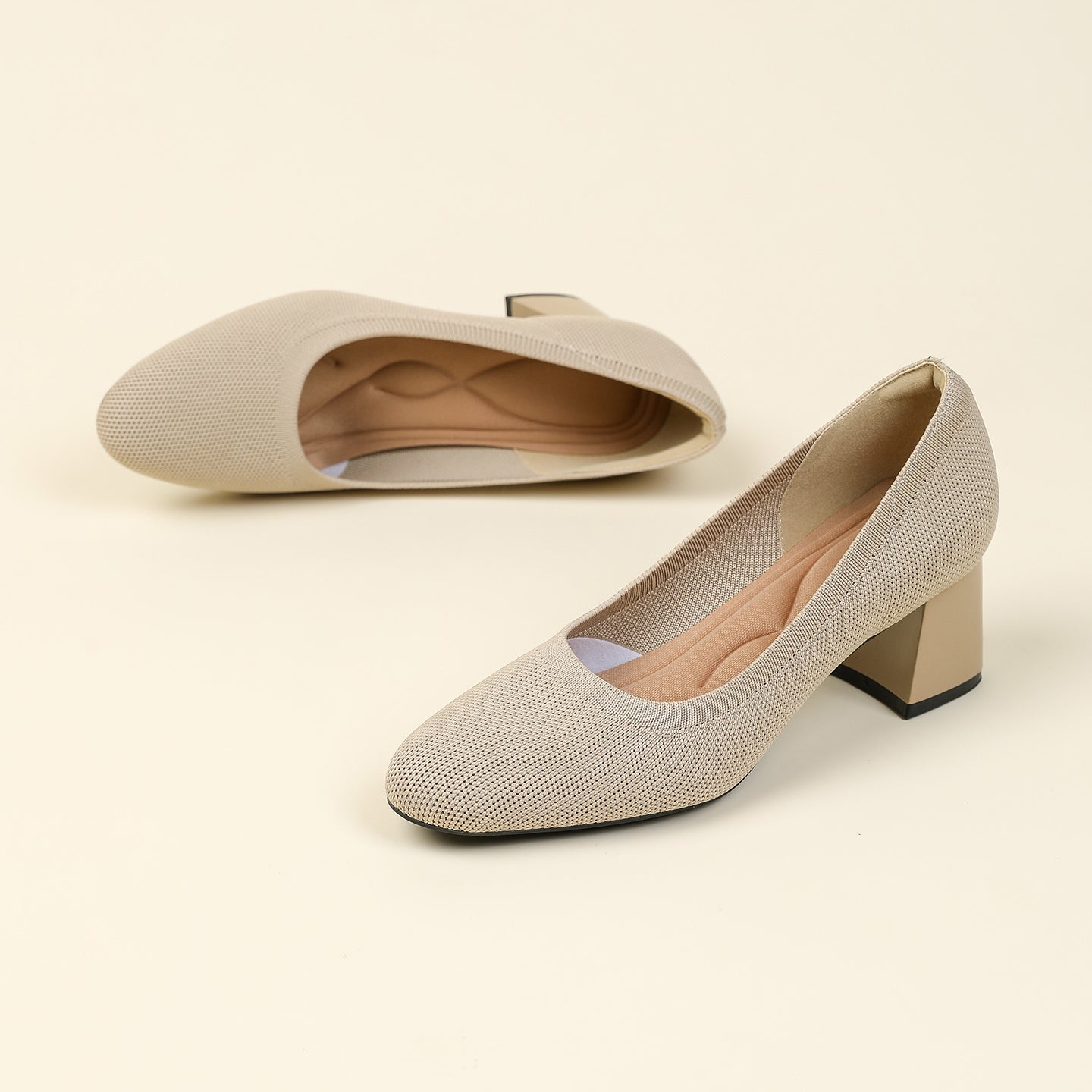 浅口ニットパンプス 5.5cmチャンキーヒール