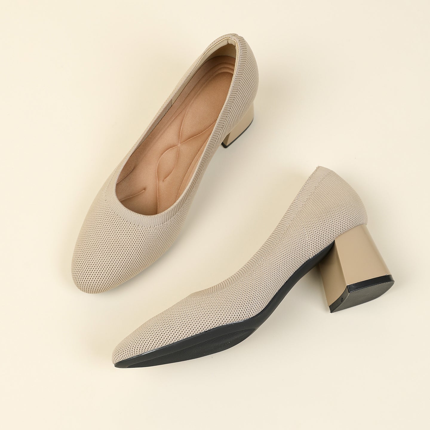 浅口ニットパンプス 5.5cmチャンキーヒール