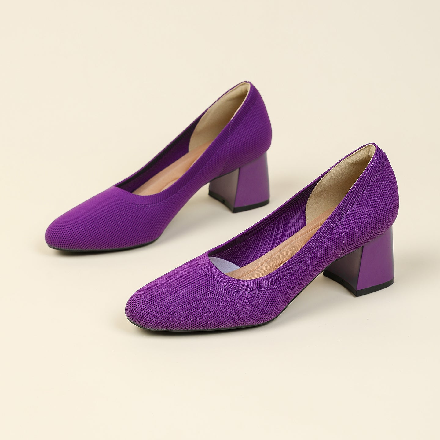 浅口ニットパンプス 5.5cmチャンキーヒール