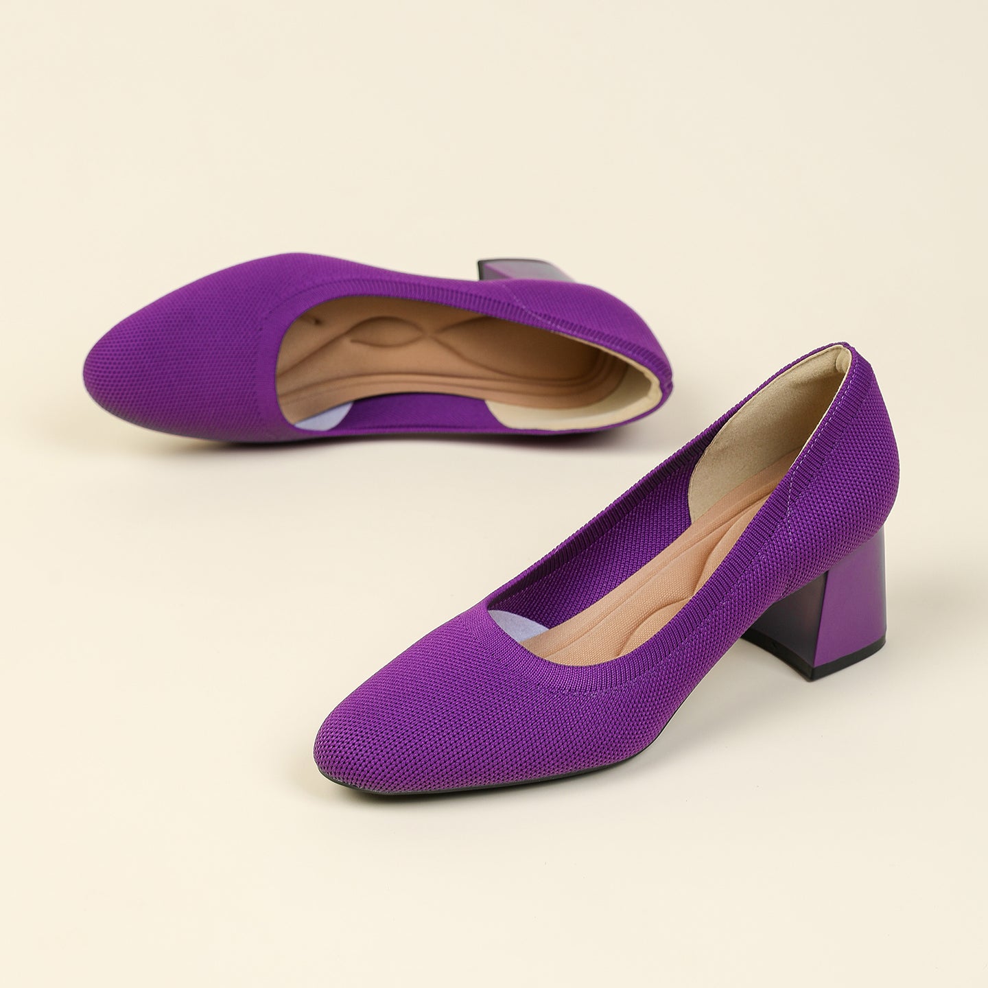 浅口ニットパンプス 5.5cmチャンキーヒール