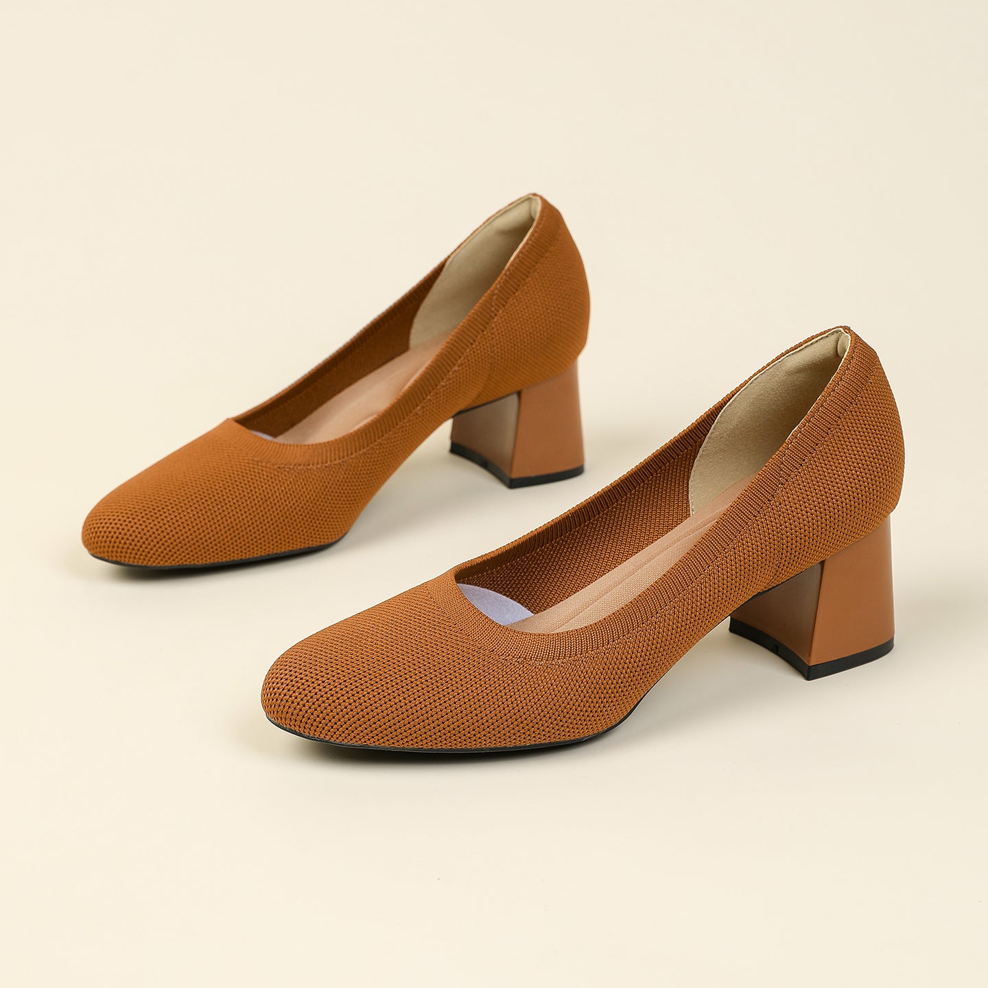 浅口ニットパンプス 5.5cmチャンキーヒール