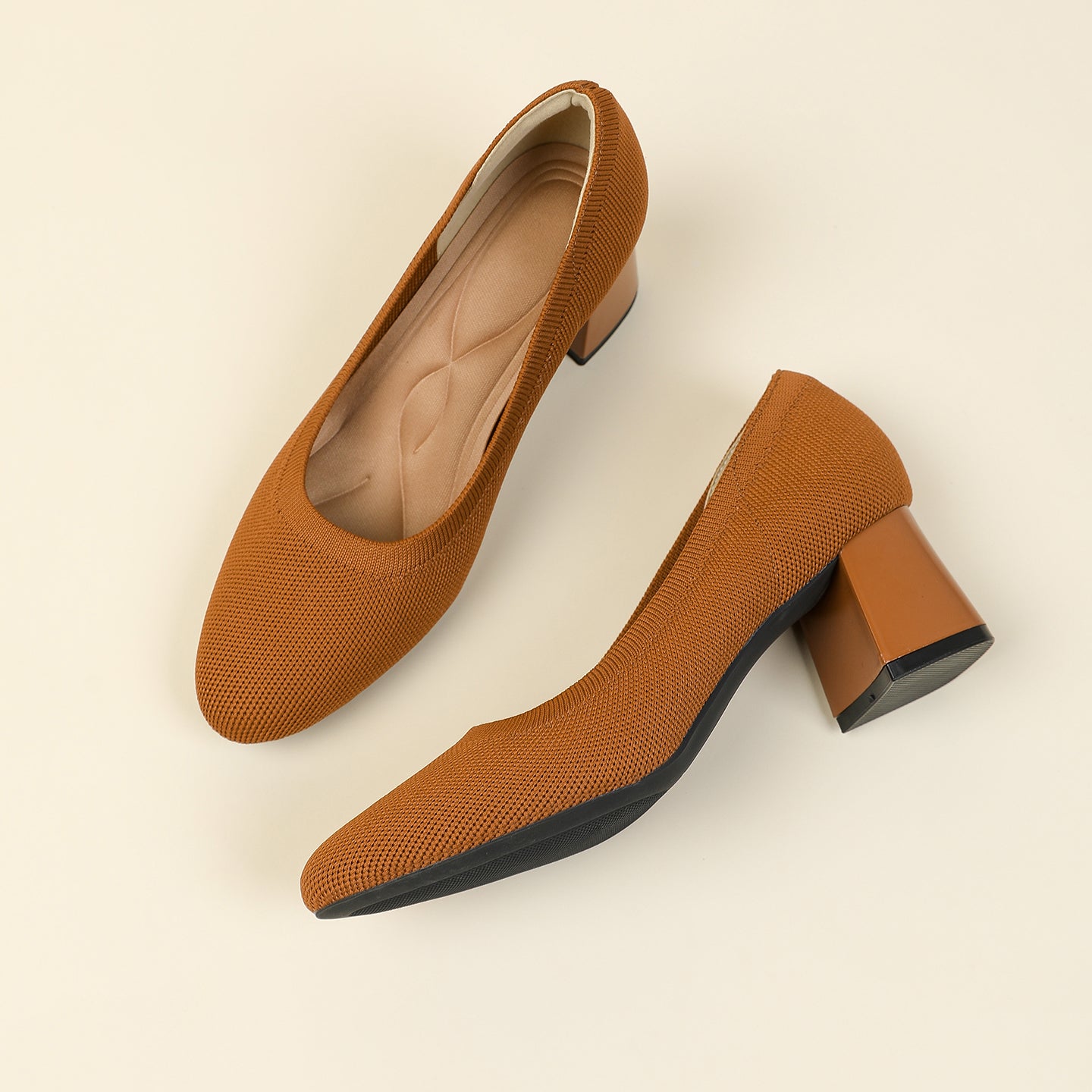 浅口ニットパンプス 5.5cmチャンキーヒール