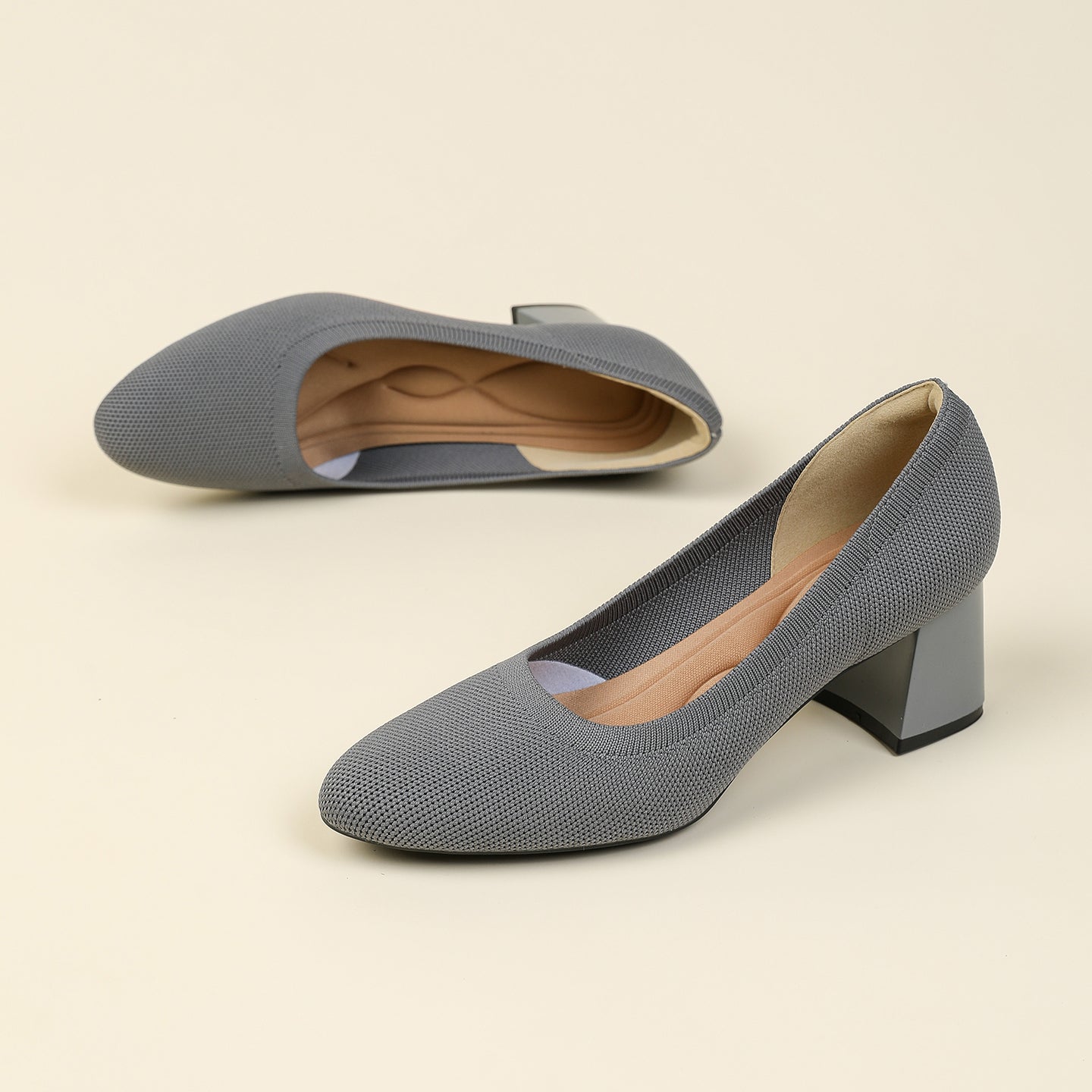 浅口ニットパンプス 5.5cmチャンキーヒール