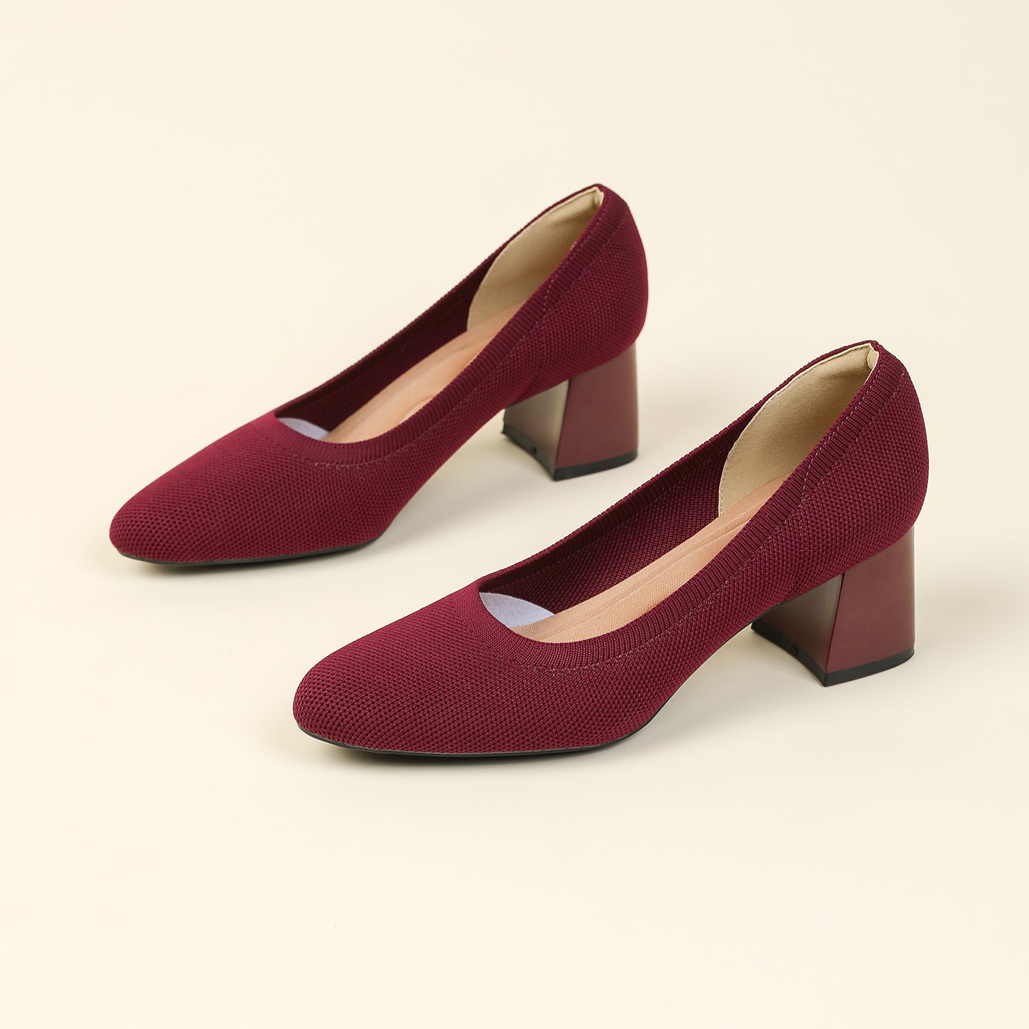 浅口ニットパンプス 5.5cmチャンキーヒール