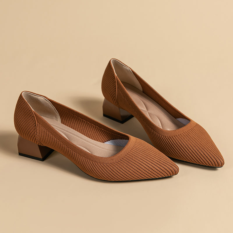 尖ったトゥの浅口粗ヒールカジュアルパンプス(中ヒール4cm)