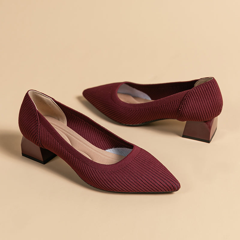 尖ったトゥの浅口粗ヒールカジュアルパンプス(中ヒール4cm)