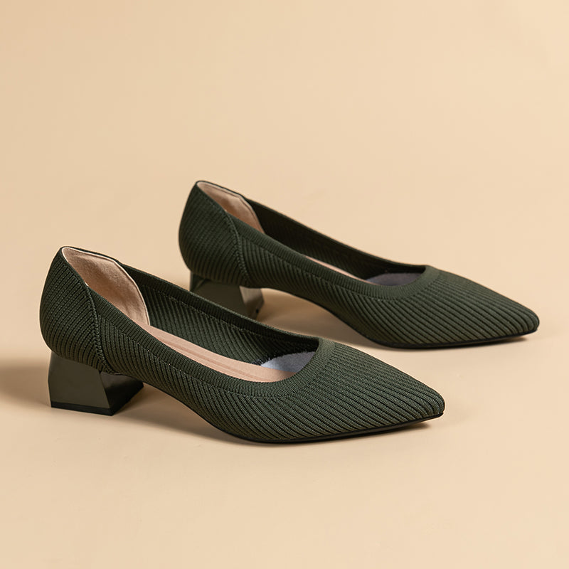 尖ったトゥの浅口粗ヒールカジュアルパンプス(中ヒール4cm)