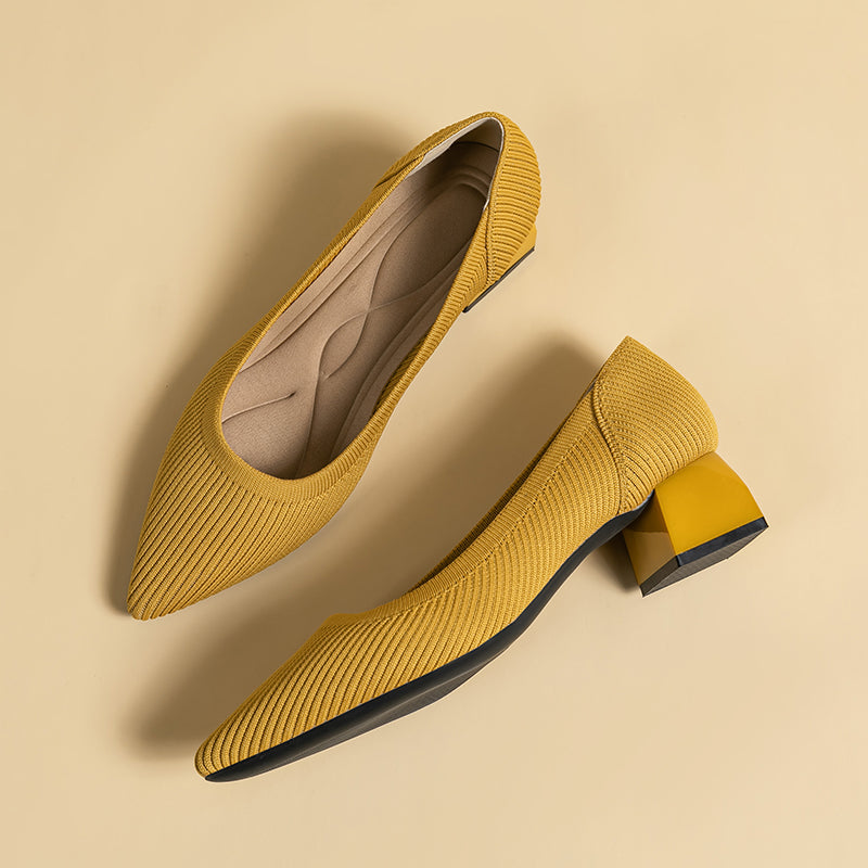 尖ったトゥの浅口粗ヒールカジュアルパンプス(中ヒール4cm)