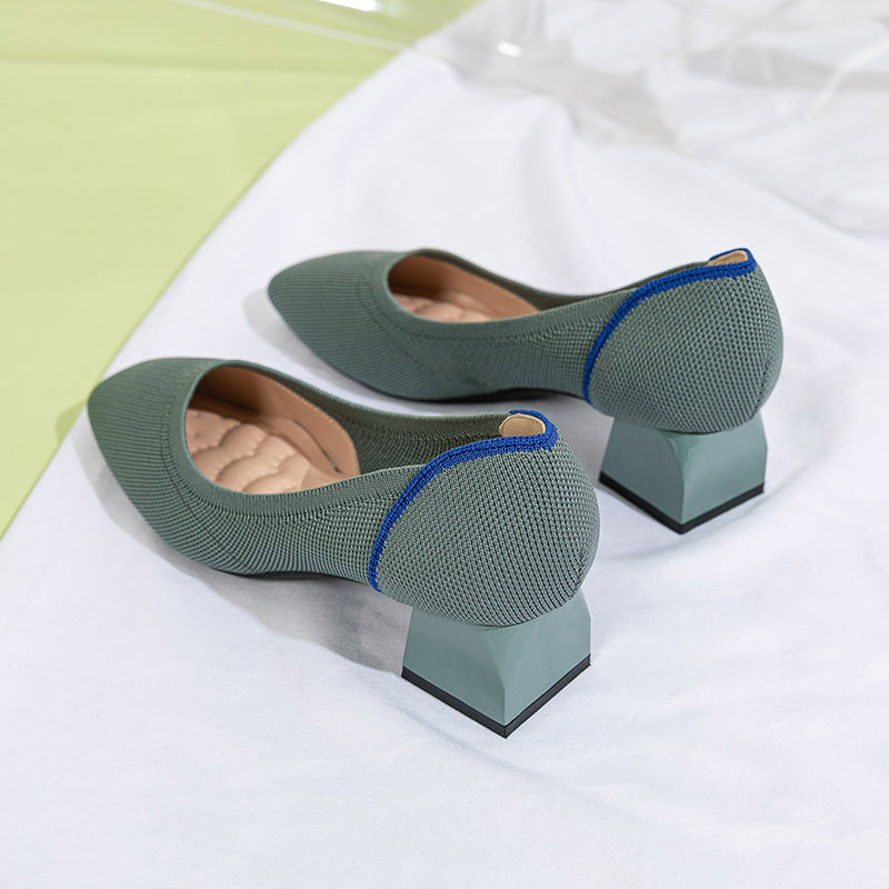 方頭王妃シューズ 太ヒールパンプス 4cmミドルヒール