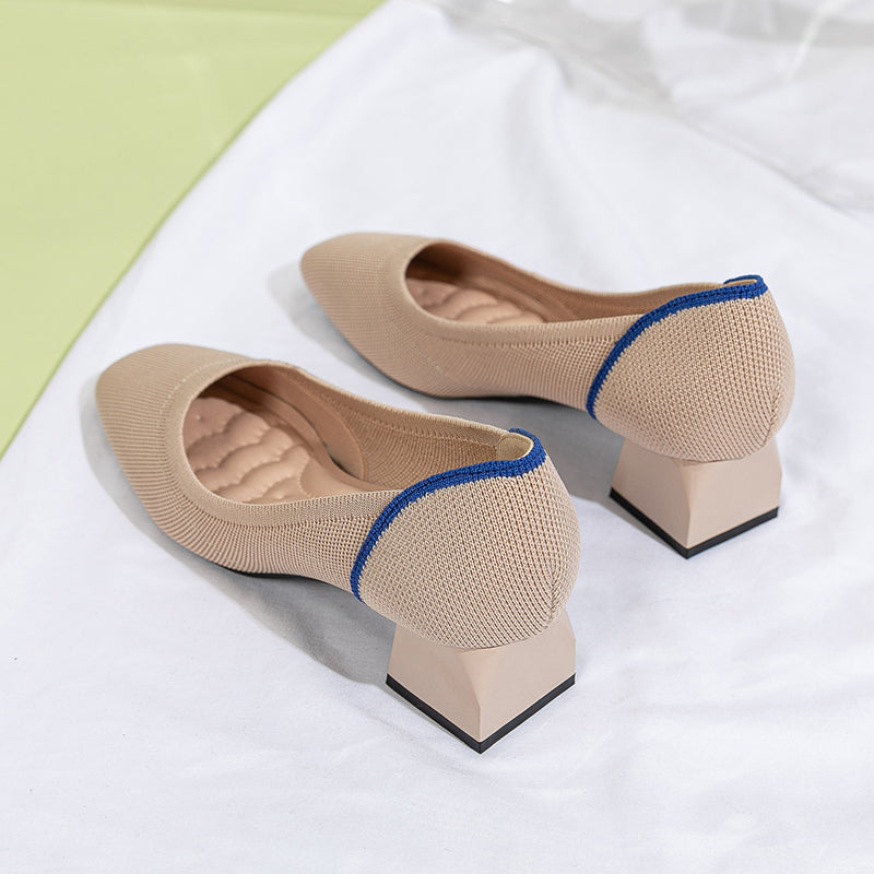 方頭王妃シューズ 太ヒールパンプス 4cmミドルヒール