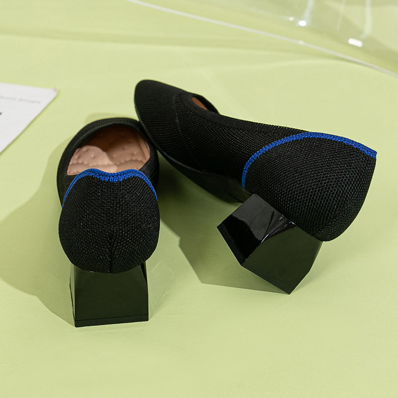 方頭王妃シューズ 太ヒールパンプス 4cmミドルヒール