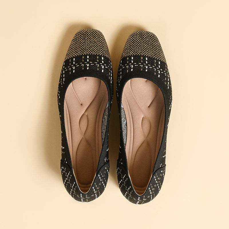 方頭王妃シューズ 太ヒールパンプス 4cmミドルヒール