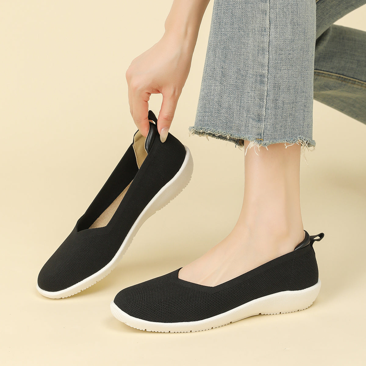 ラウンドトゥニット厚底ローファー