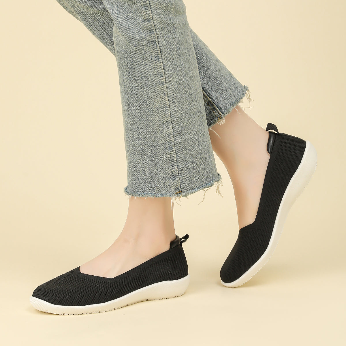 ラウンドトゥニット厚底ローファー