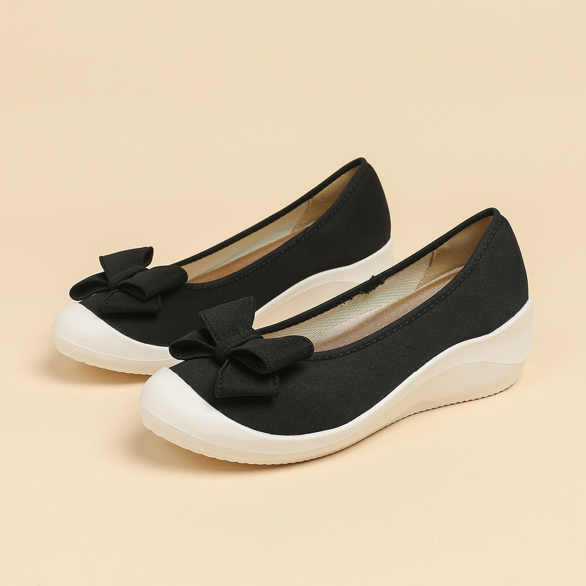 リボン厚底ウェッジシューズ 超軽量デザイン