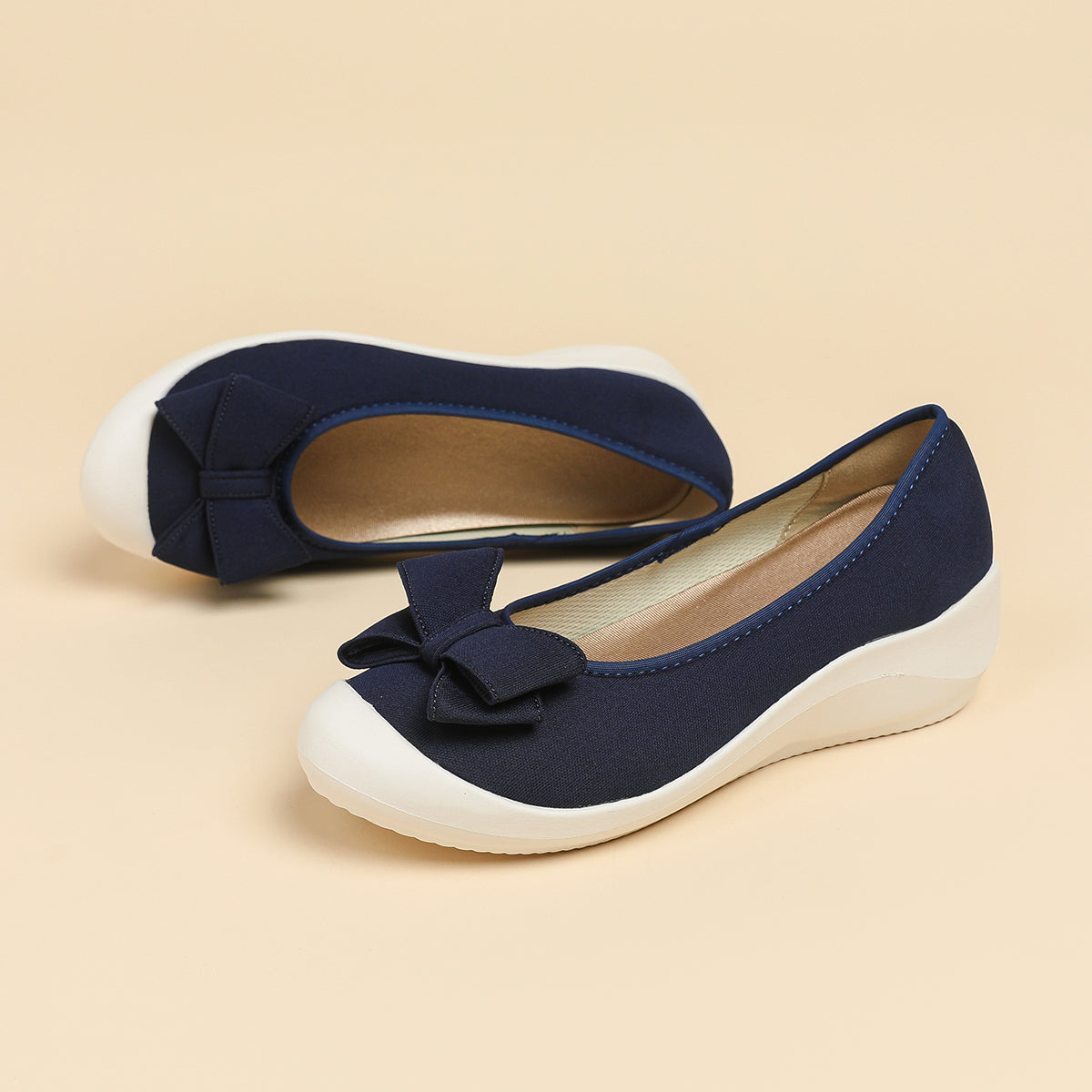 リボン厚底ウェッジシューズ 超軽量デザイン