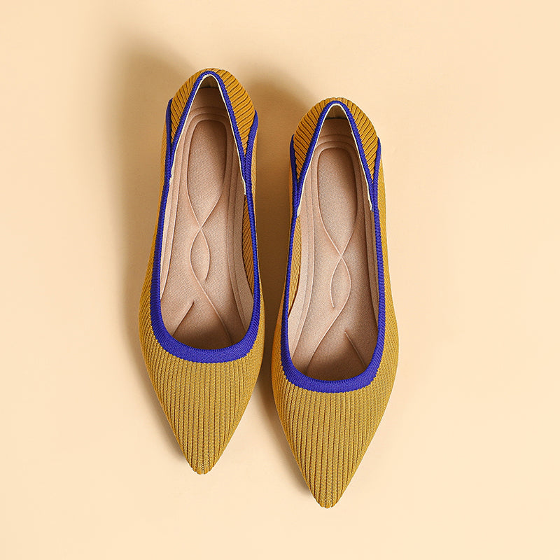 ポインテッドトゥ 浅口 ミドルチャンキーヒール シューズ