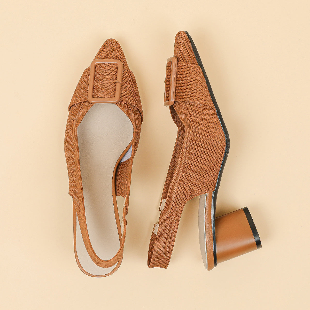 ポインテッドトゥ 浅口 太ヒールサンダル