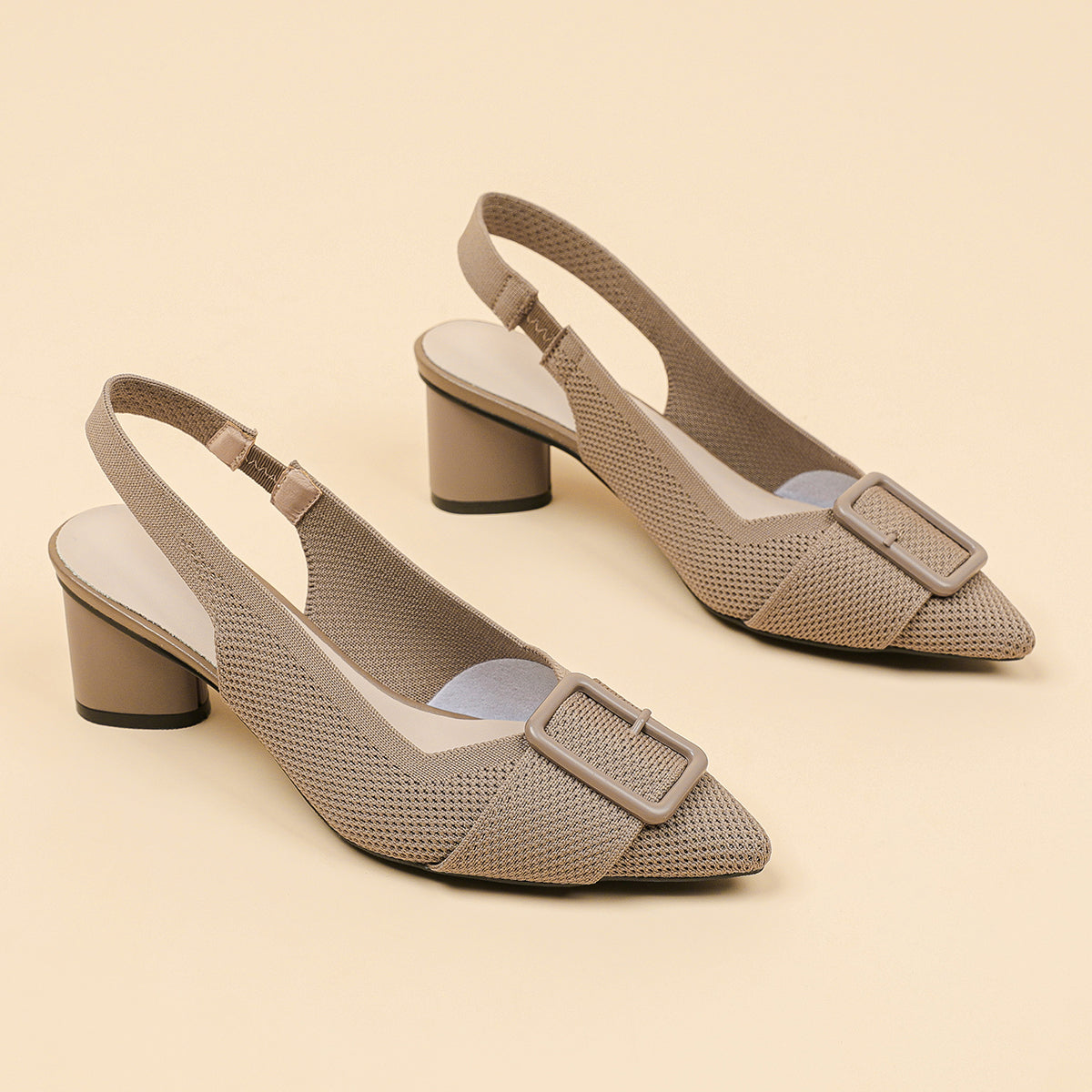 ポインテッドトゥ 浅口 太ヒールサンダル