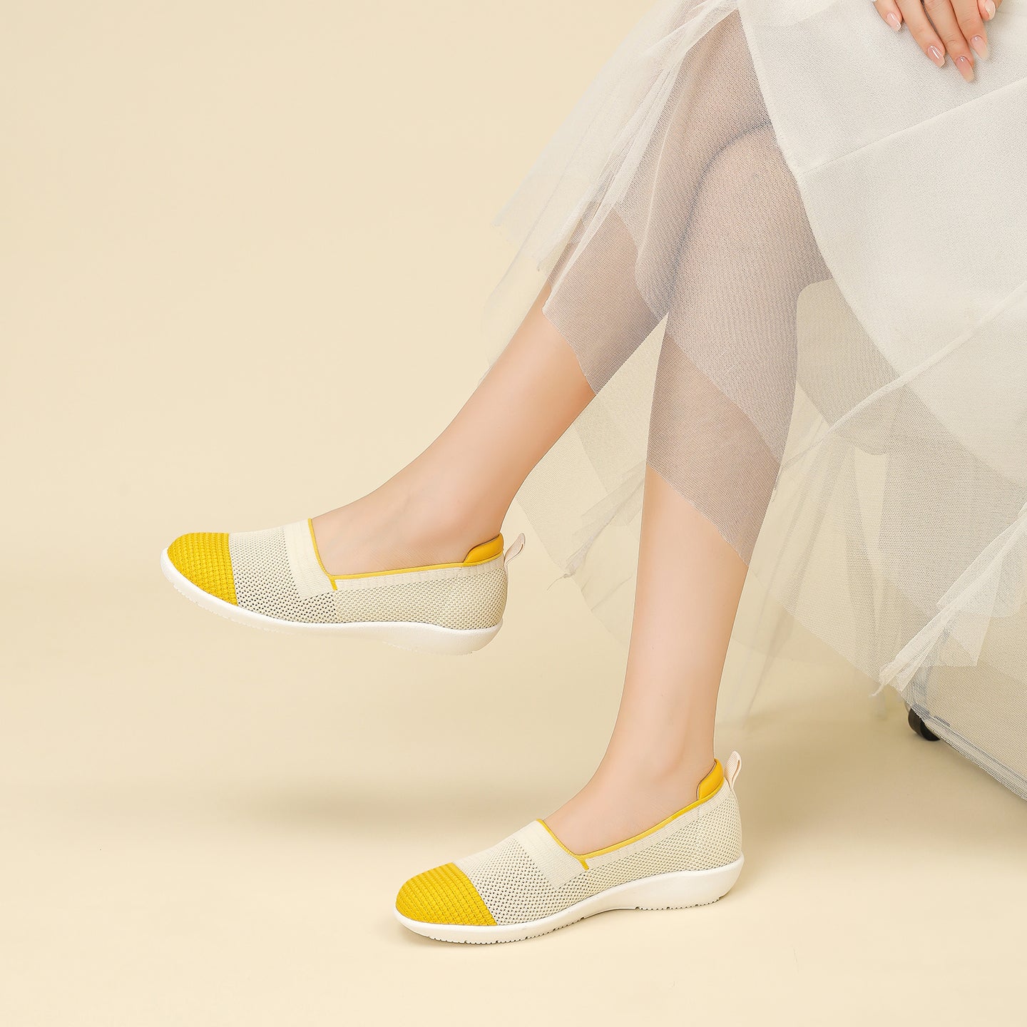 ニット切り替え 厚底 ローファー カジュアルシューズ