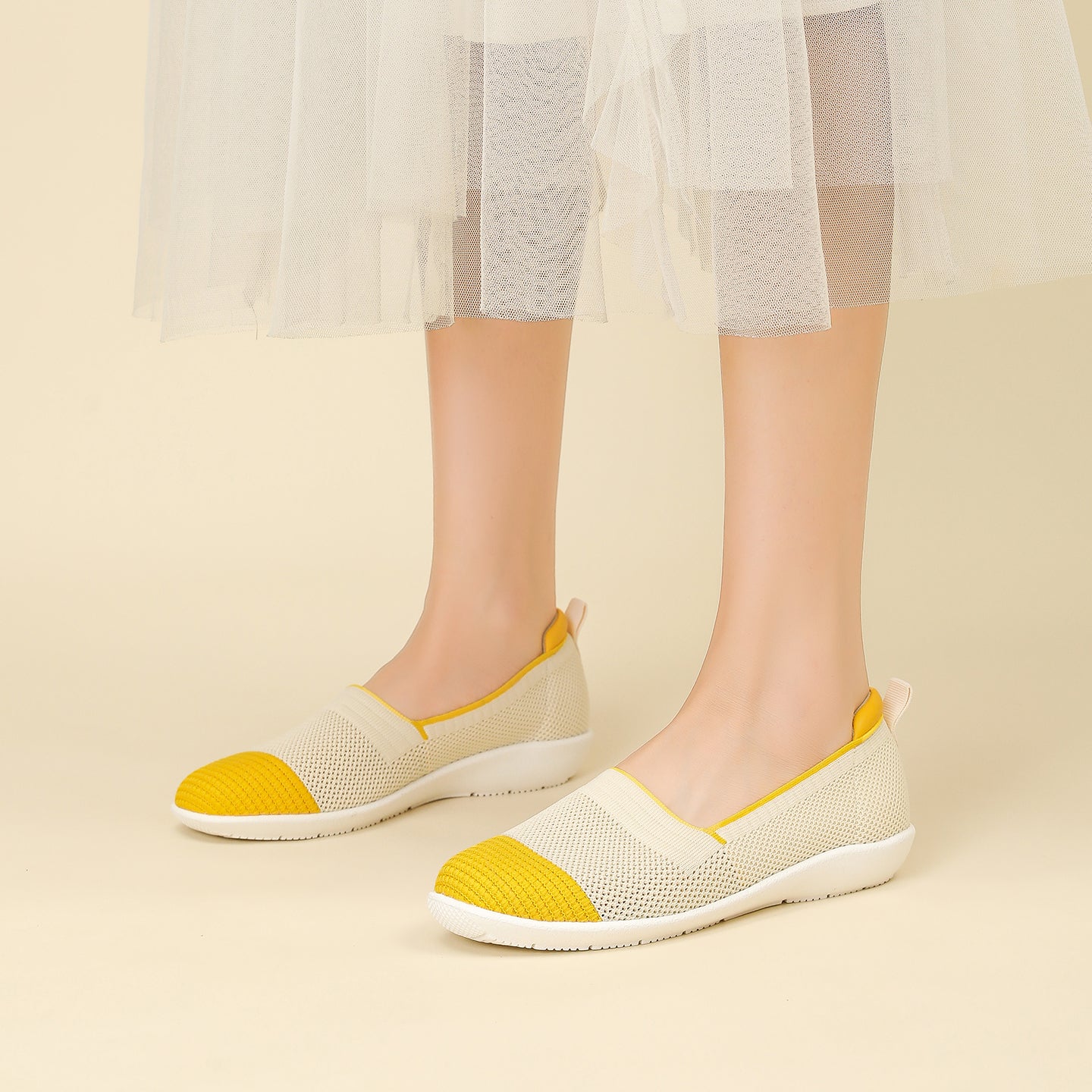 ニット切り替え 厚底 ローファー カジュアルシューズ