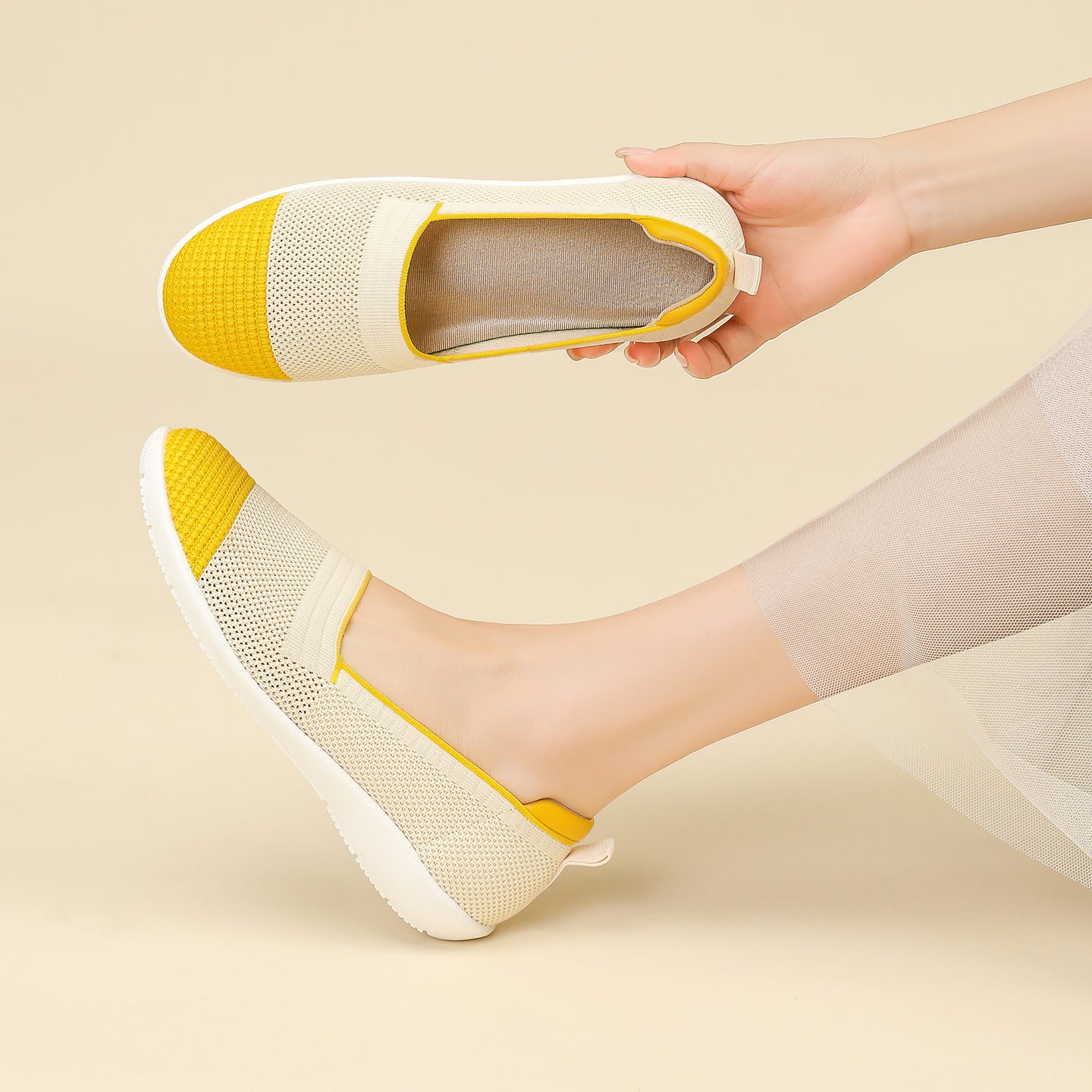 ニット切り替え 厚底 ローファー カジュアルシューズ