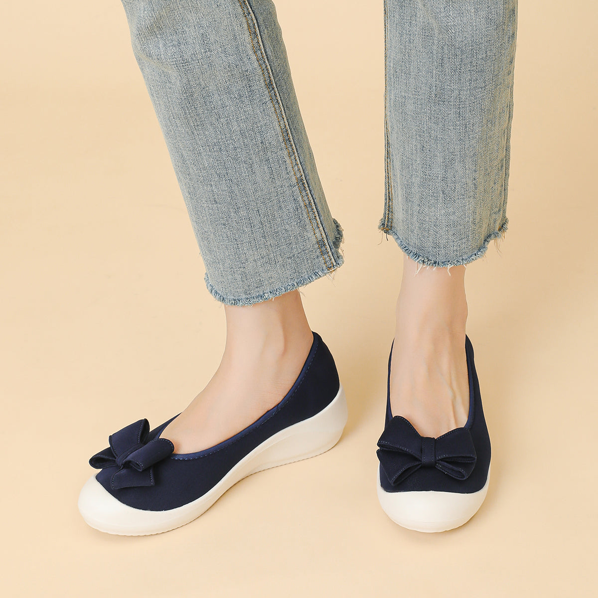 リボン厚底ウェッジシューズ 超軽量デザイン