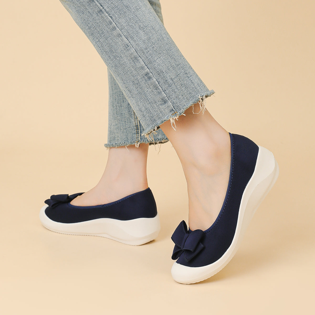 リボン厚底ウェッジシューズ 超軽量デザイン