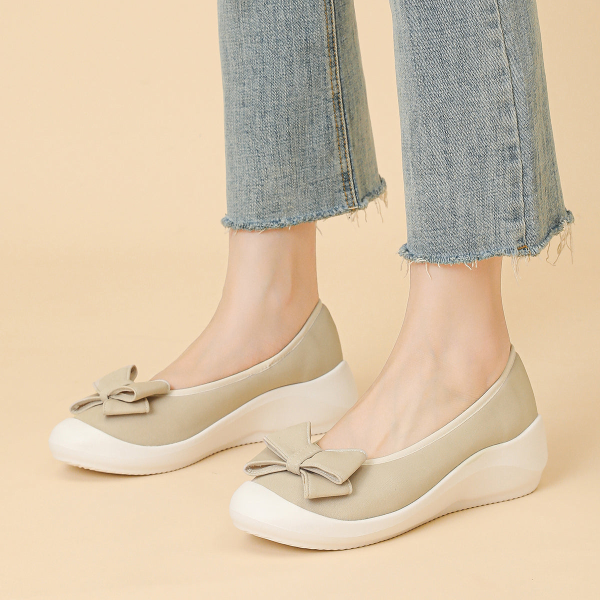 リボン厚底ウェッジシューズ 超軽量デザイン