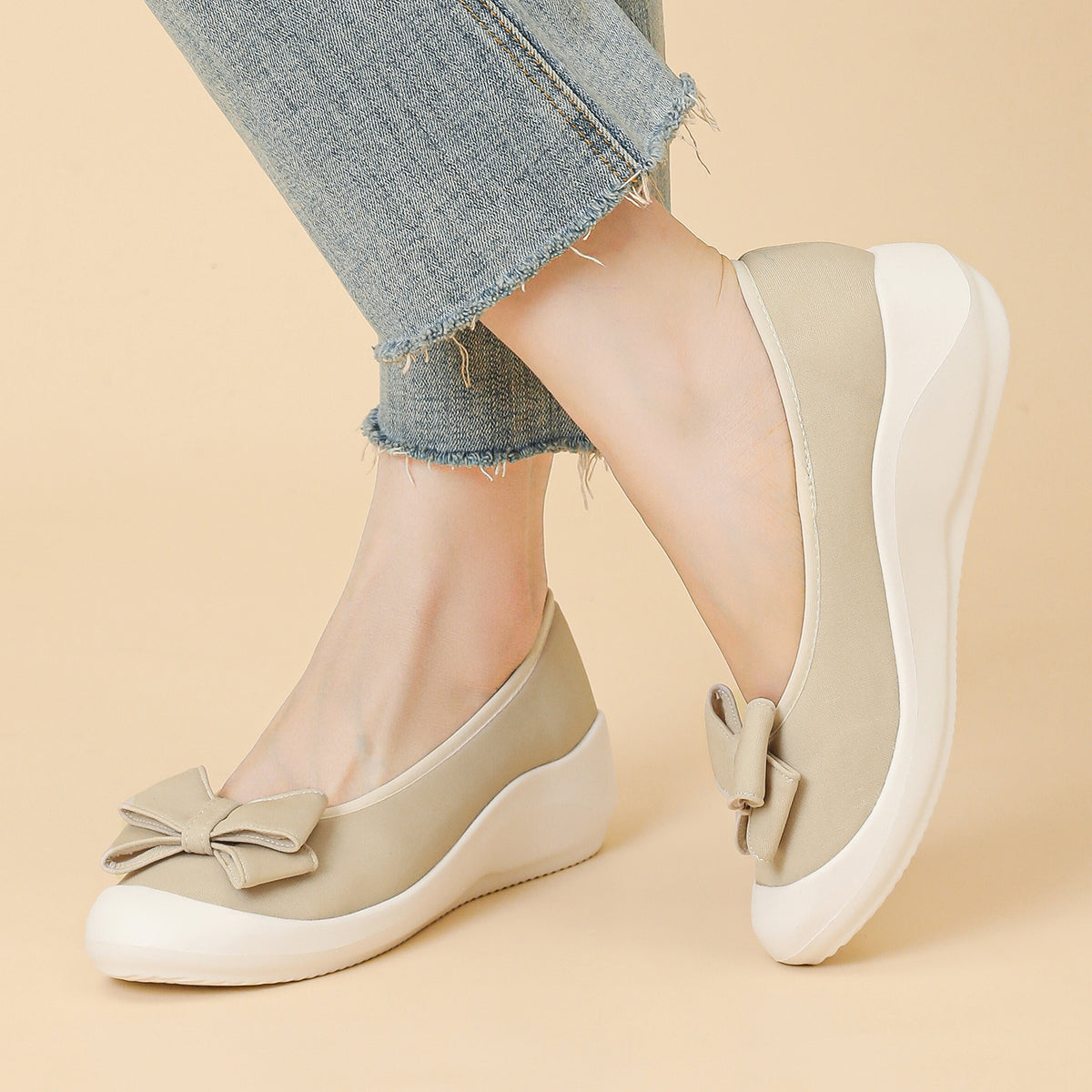 リボン厚底ウェッジシューズ 超軽量デザイン