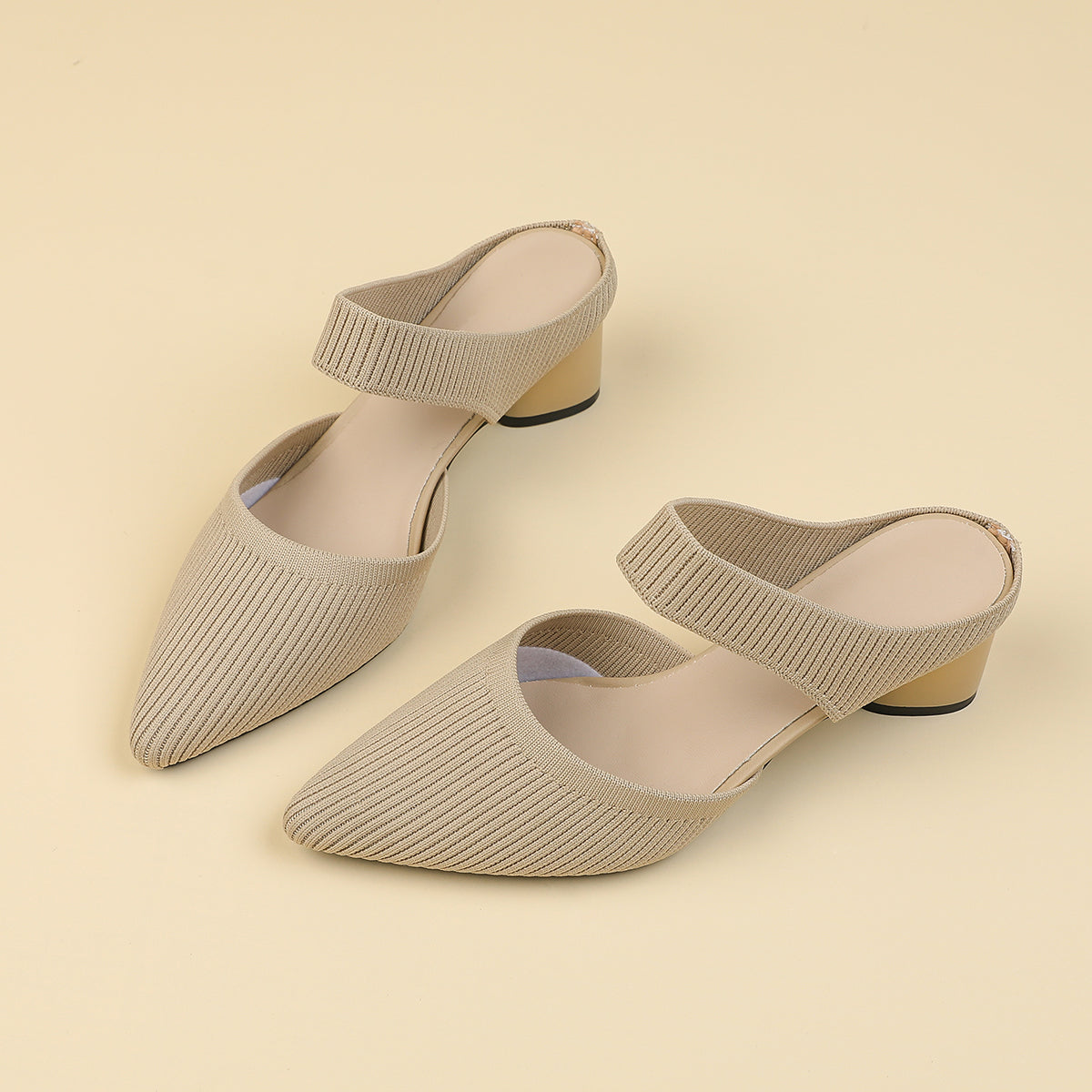 バックレス ワイドストラップ ポインテッドトゥ チャンキーヒール サンダル