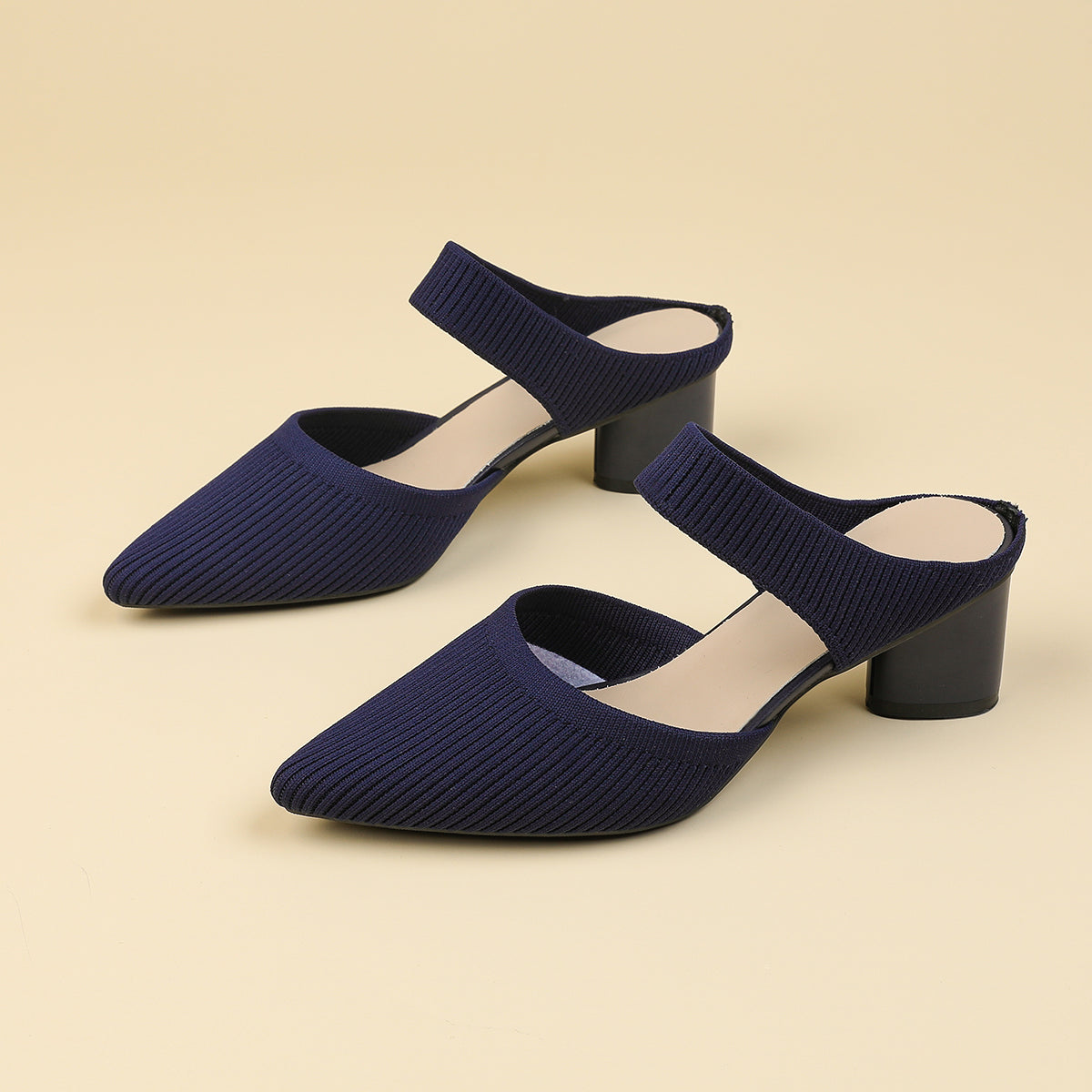 バックレス ワイドストラップ ポインテッドトゥ チャンキーヒール サンダル