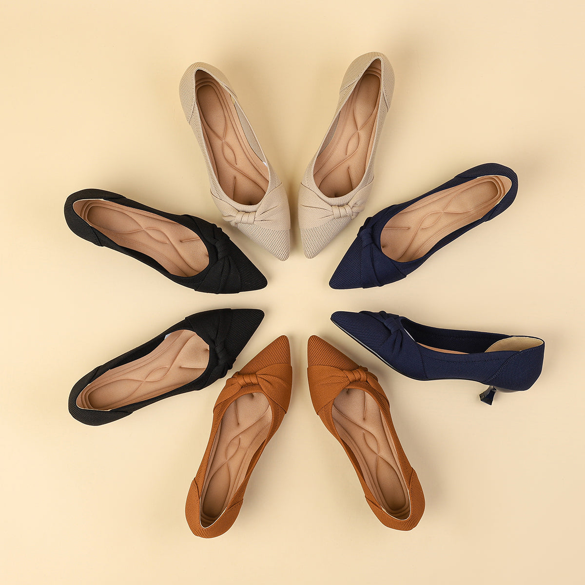 リボン付き ポインテッドトゥ キトゥンヒールパンプス レディース