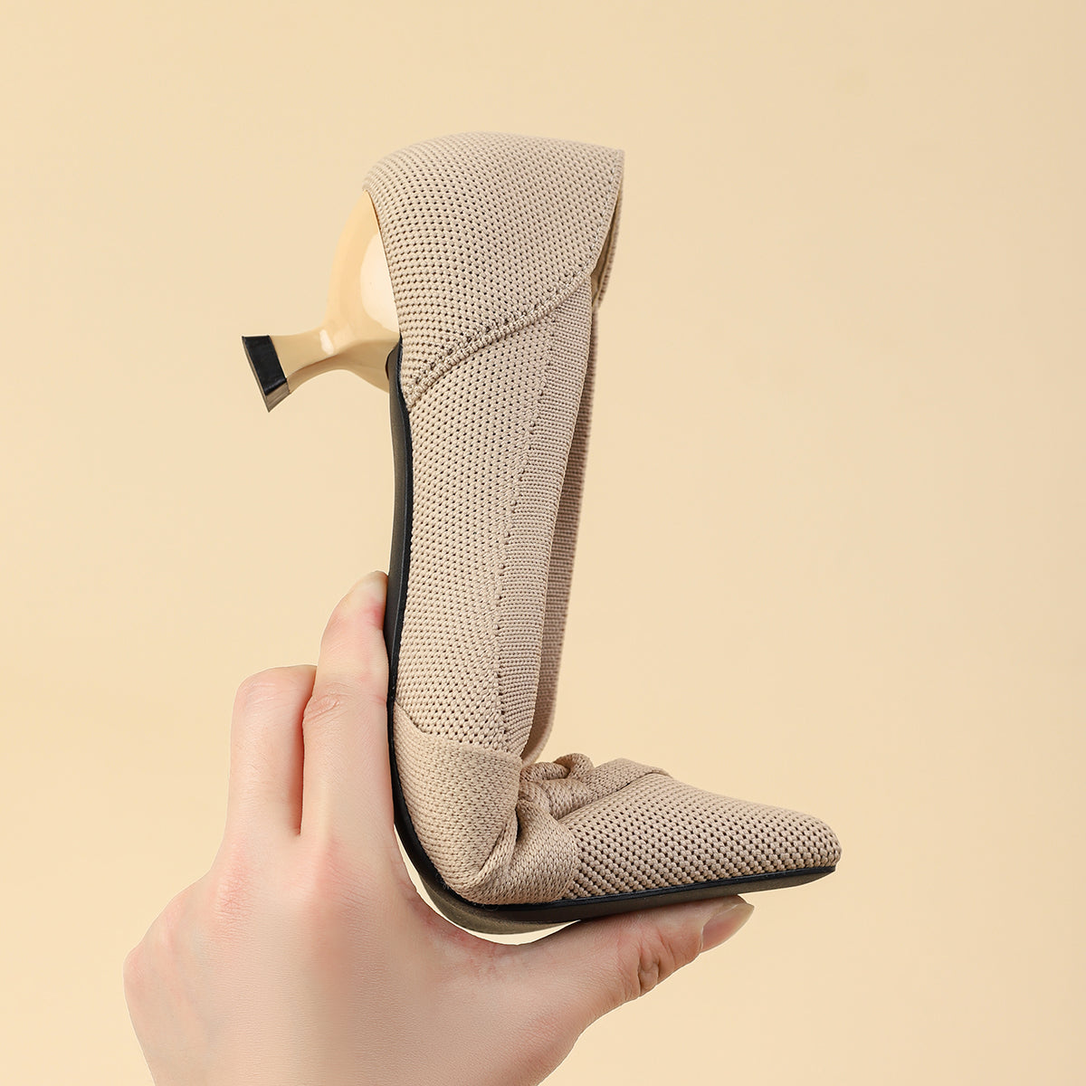 リボン付き ポインテッドトゥ キトゥンヒールパンプス レディース