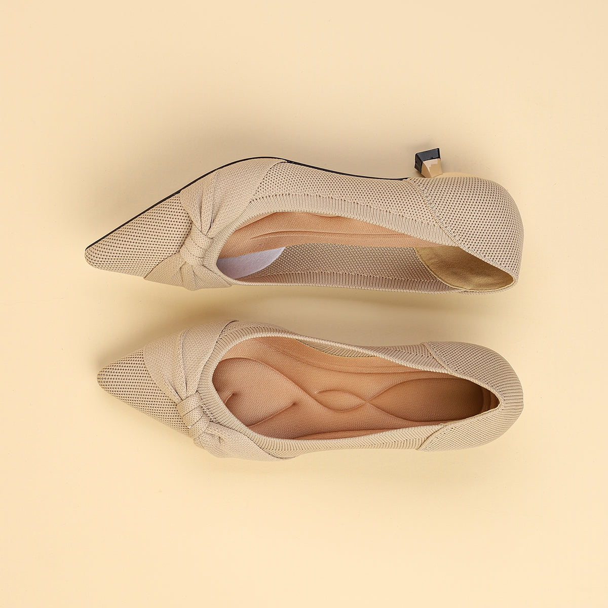 リボン付き ポインテッドトゥ キトゥンヒールパンプス レディース