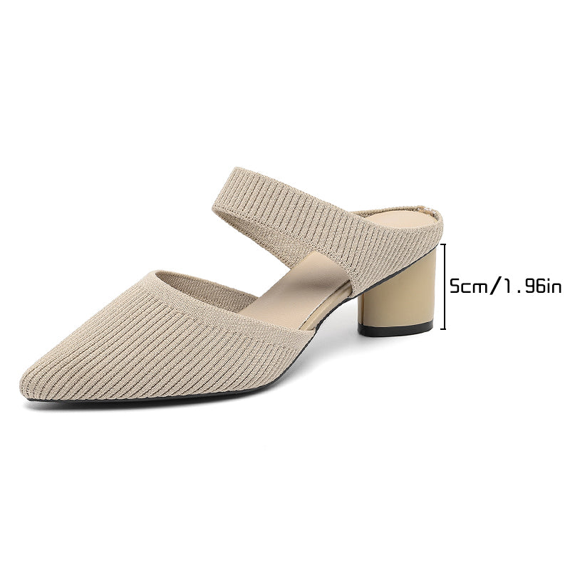 バックレス ワイドストラップ ポインテッドトゥ チャンキーヒール サンダル