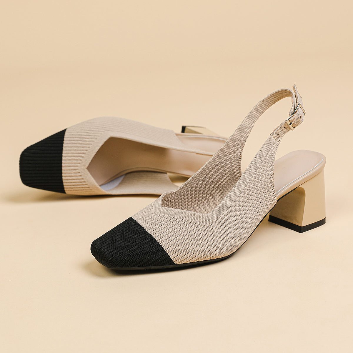 方頭後ろストラップ太ヒールサンダル(5.5cmヒール)