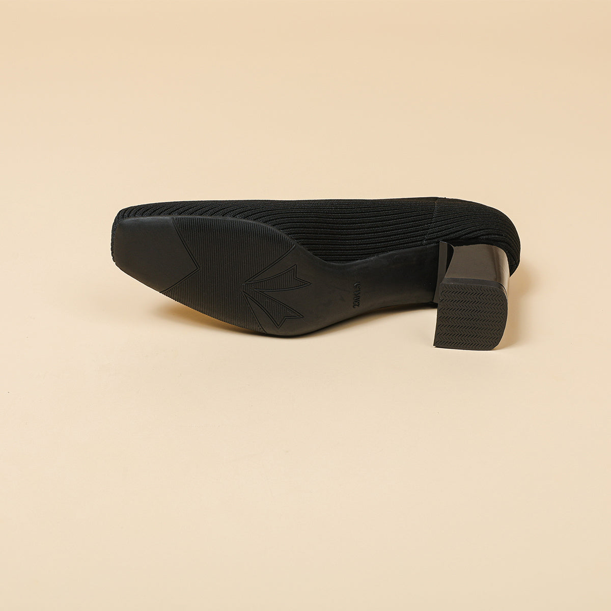 スクエアトゥVカット粗ヒールパンプス(6cmハイヒール)