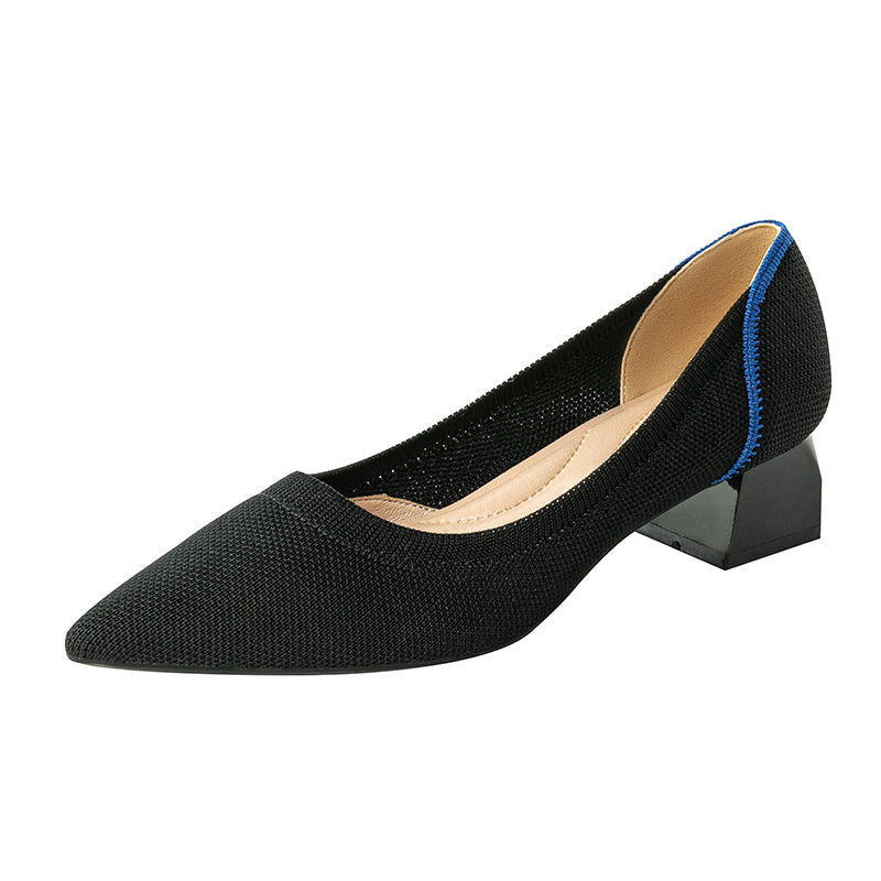 尖ったトゥの浅口粗ヒールカジュアルパンプス(中ヒール4cm)