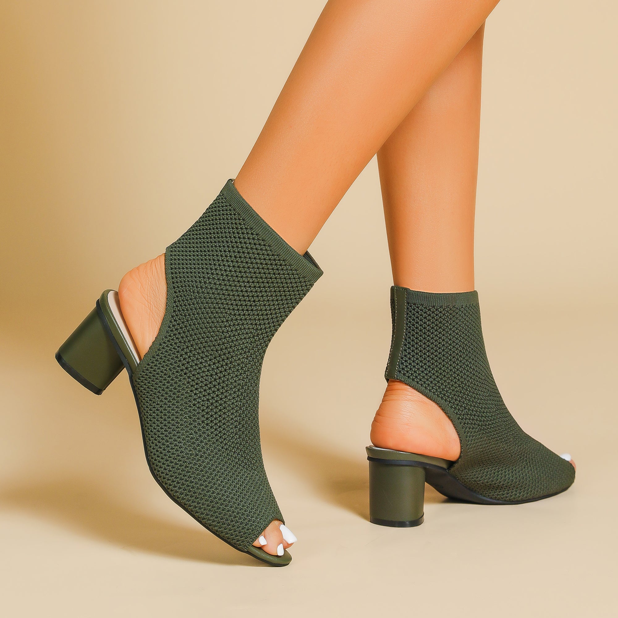 オープントゥ ポインテッドトゥ 5cmチャンキーヒール サンダル