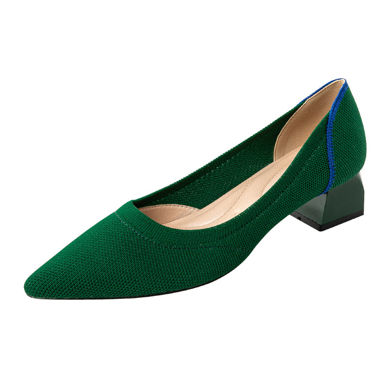 尖ったトゥの浅口粗ヒールカジュアルパンプス(中ヒール4cm)