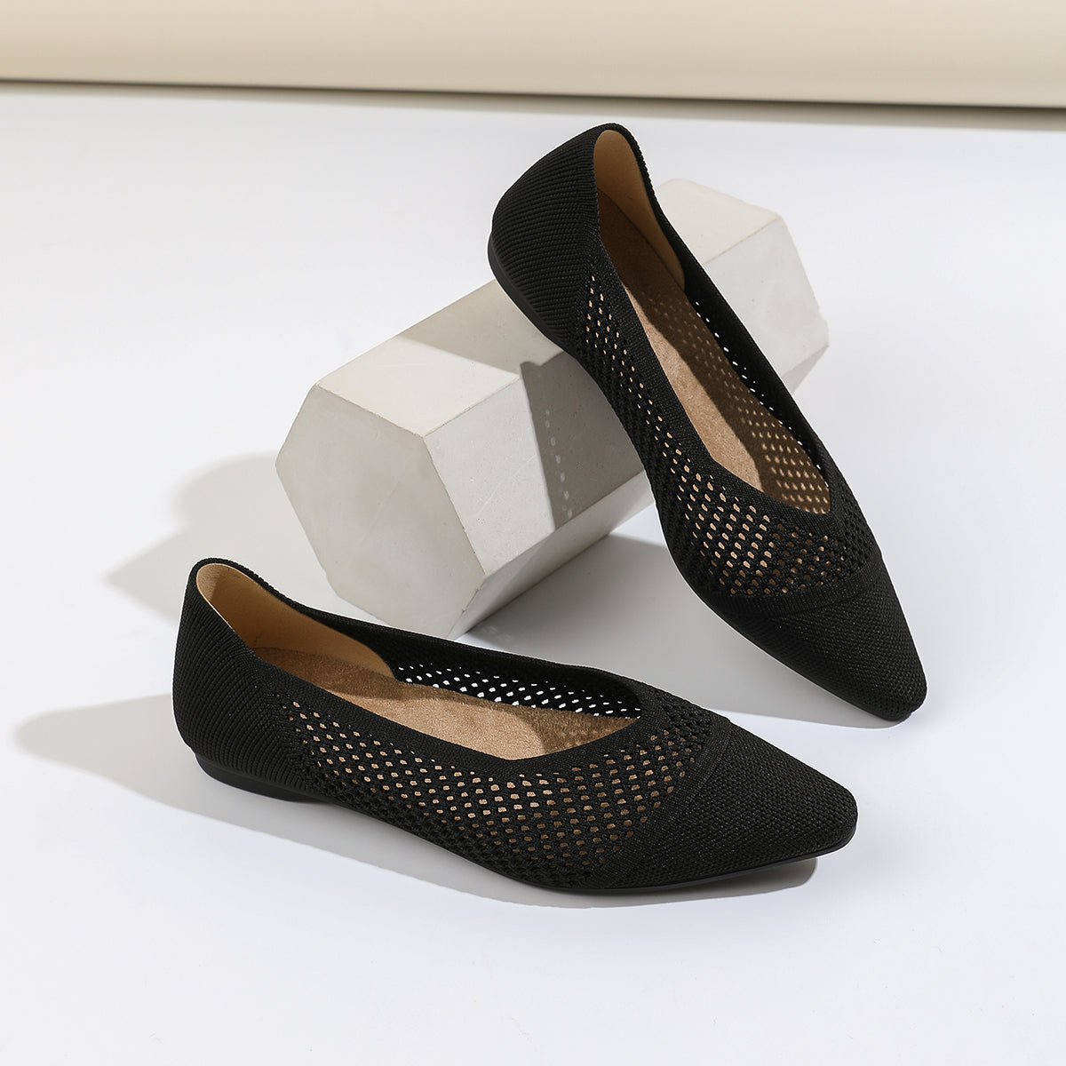 レディース ニット平底シューズ 通気性 軽量 快適