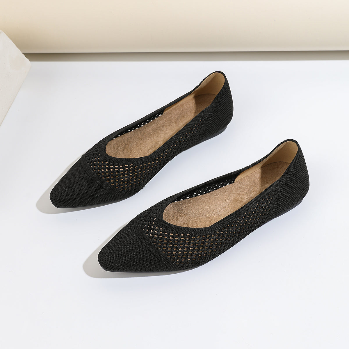レディース ニット平底シューズ 通気性 軽量 快適