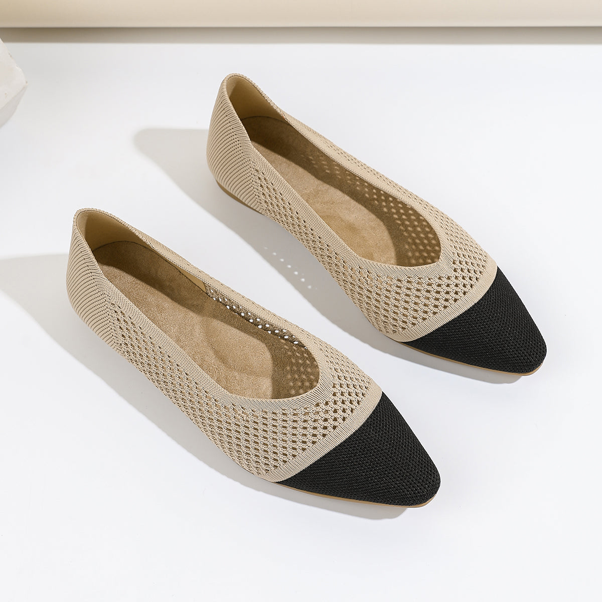 レディース ニット平底シューズ 通気性 軽量 快適