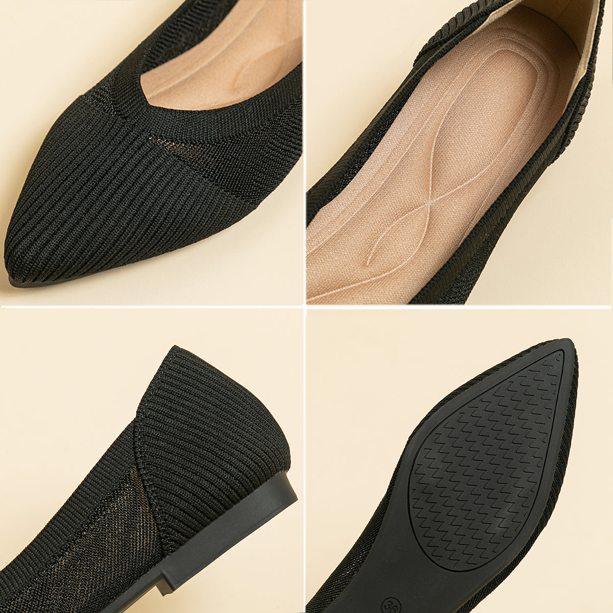 尖頭鏤空フラットシューズ