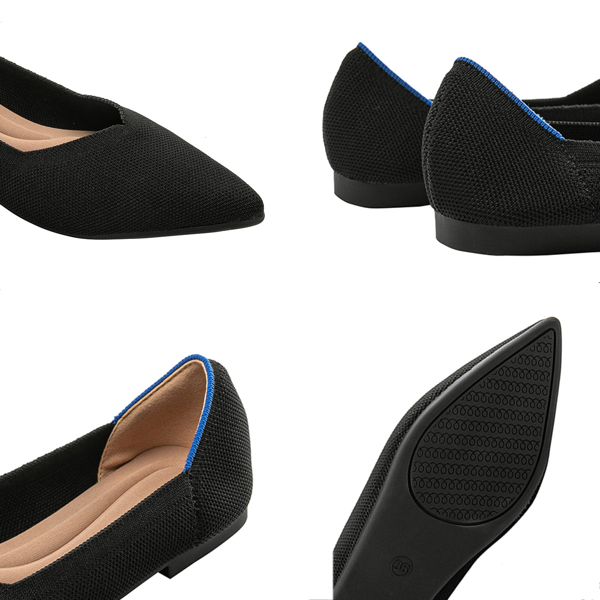 尖ったトゥの浅口フラットシューズ・シングルシューズ