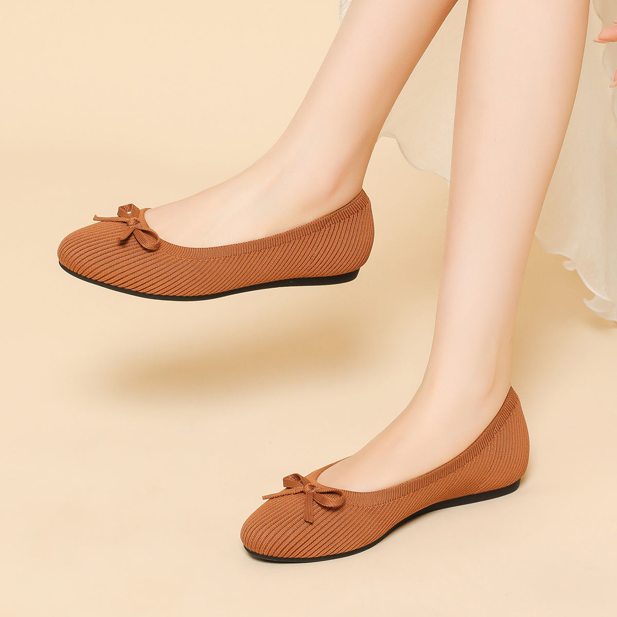 リボン付き カジュアル フラットシューズ