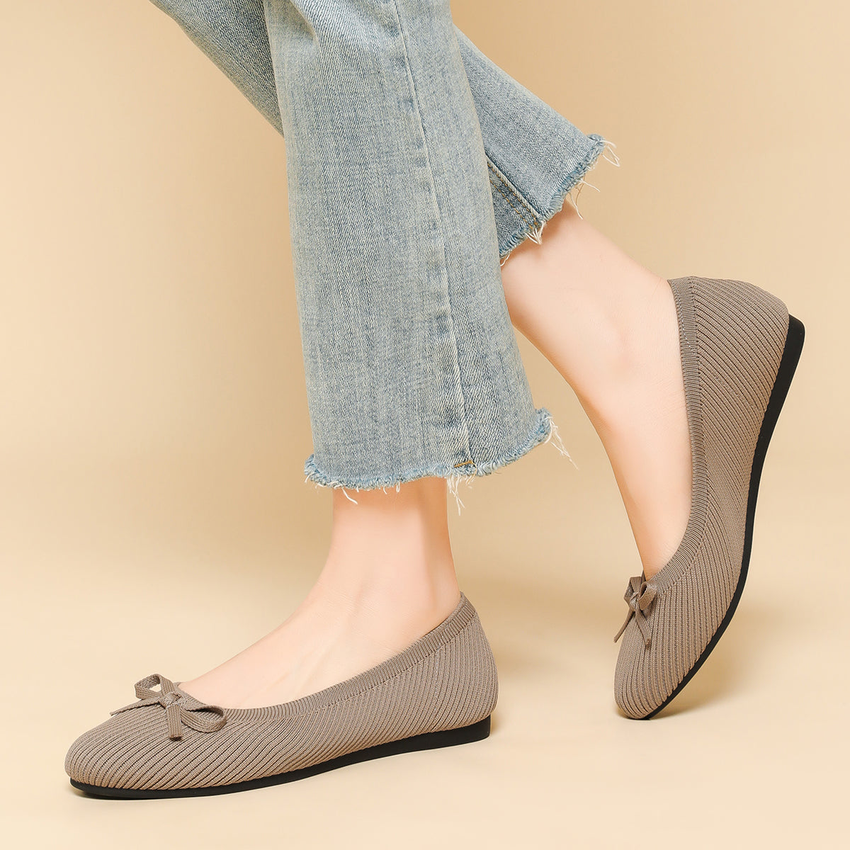 リボン付き カジュアル フラットシューズ