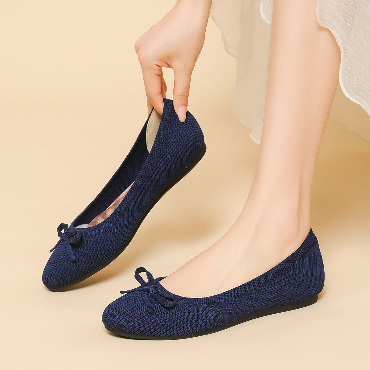 リボン付き カジュアル フラットシューズ